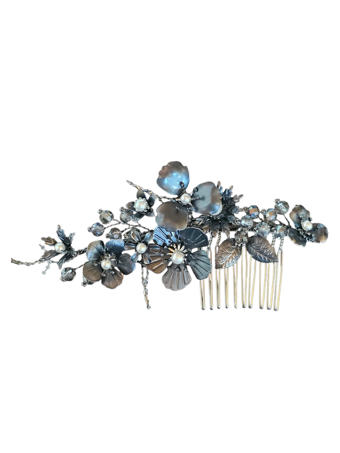 Gunmetal Floral/Pearl Hair Comb - Marionat