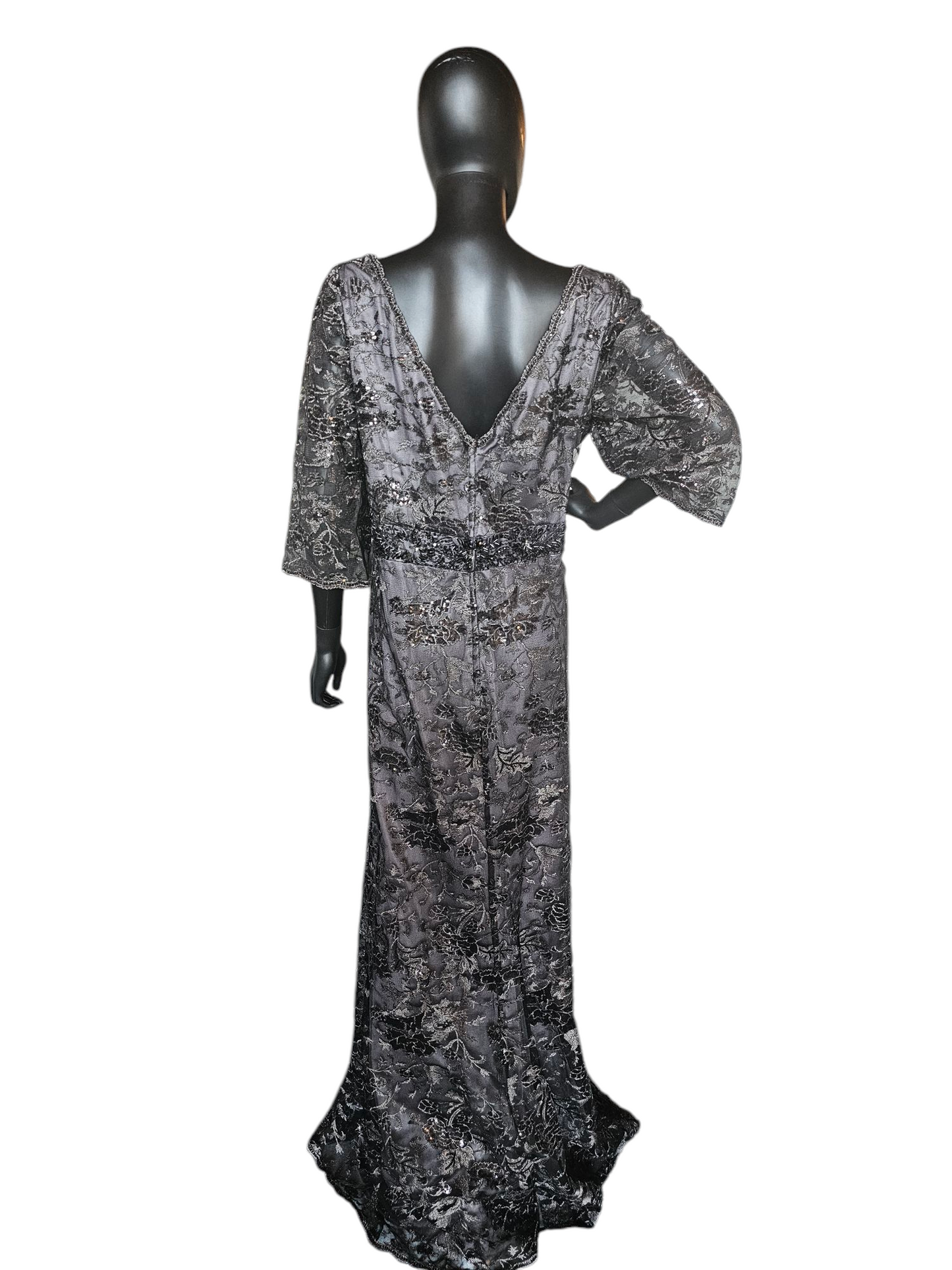 Black Floral Overlay Wide Sleeve Formal Dress - Montage