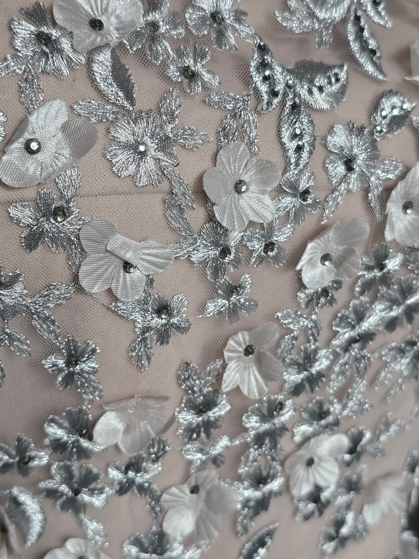 Silver/Nude 3D Floral Detail Fit/Flare Dress - Montage