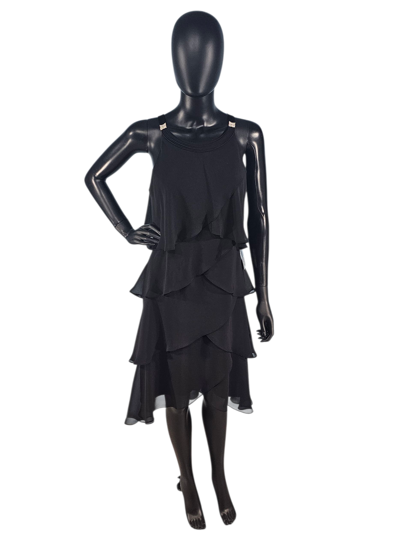 Black Chiffon Flounce Cocktail Dress - S.L. Fashions