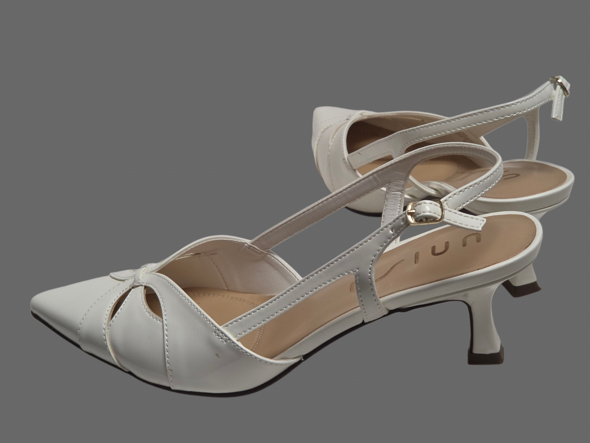Ivory Patent Leather Slingback Kitten Heel Shoe - Unisa