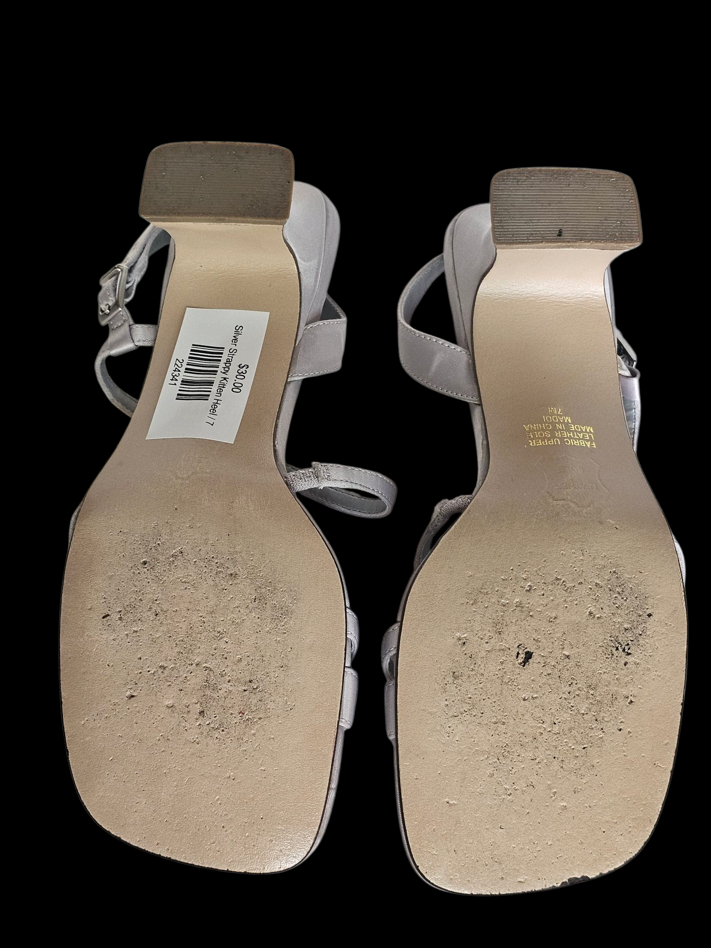 Silver Satin Strappy Sandal Kitten Heel