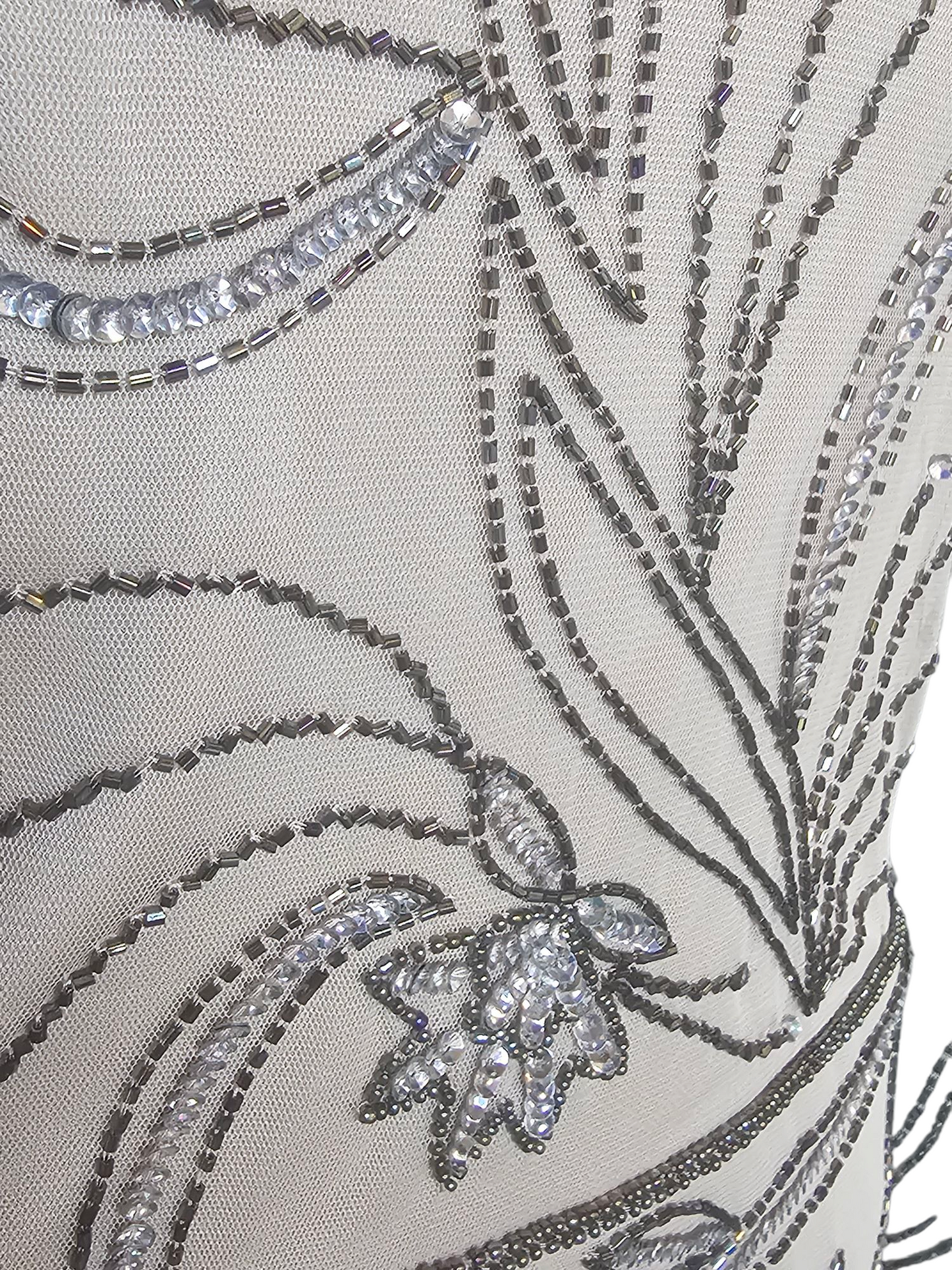 Taupe Beaded Mesh Bell Sleeve Formal Gown - Adrianna Papell