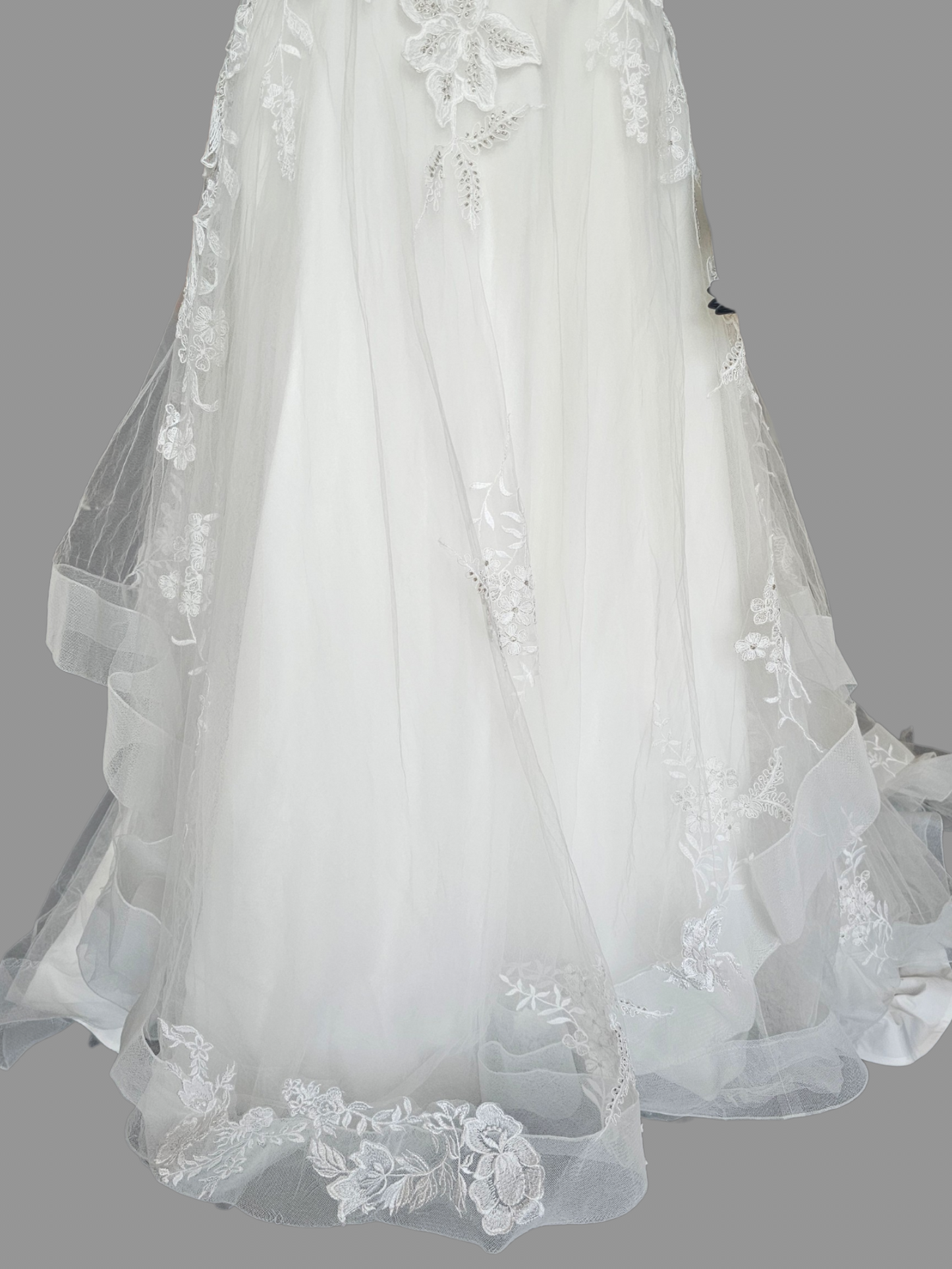 A-Line Floral Tiered Laced Sleeves Sweetheart Plunge Wedding Gown- Beloved