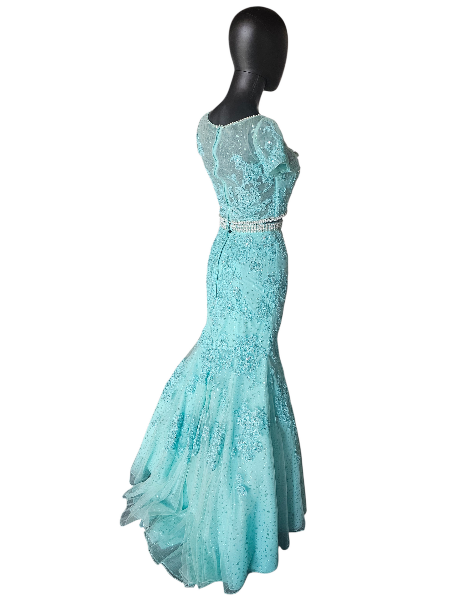2 Piece Turquoise Fit/Flare Prom/Party Dress - Mori Lee