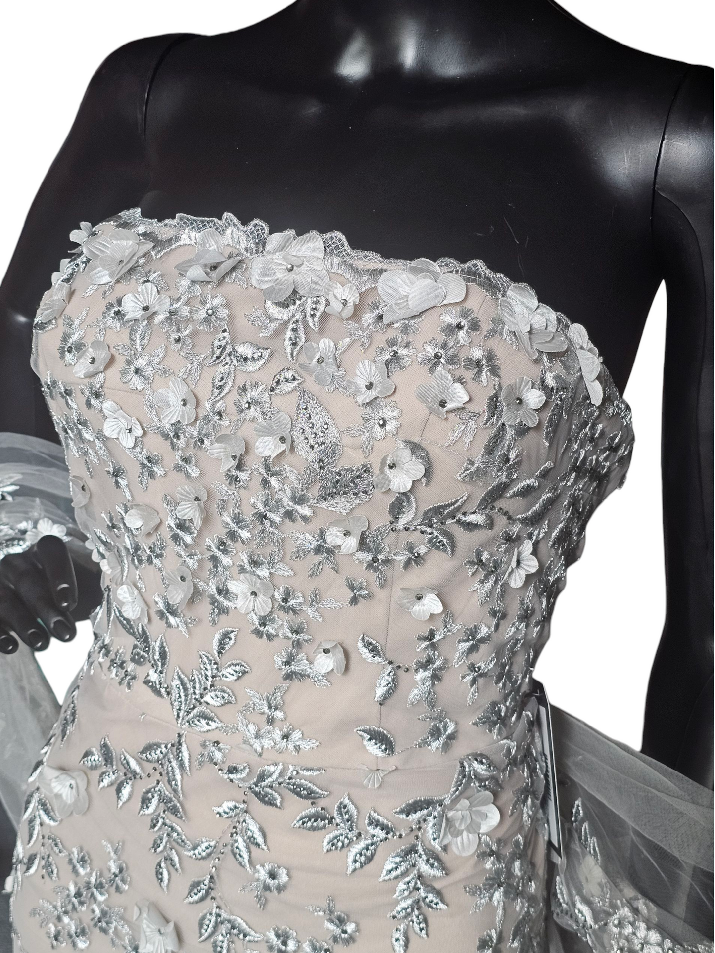 Silver/Nude 3D Floral Detail Fit/Flare Dress - Montage