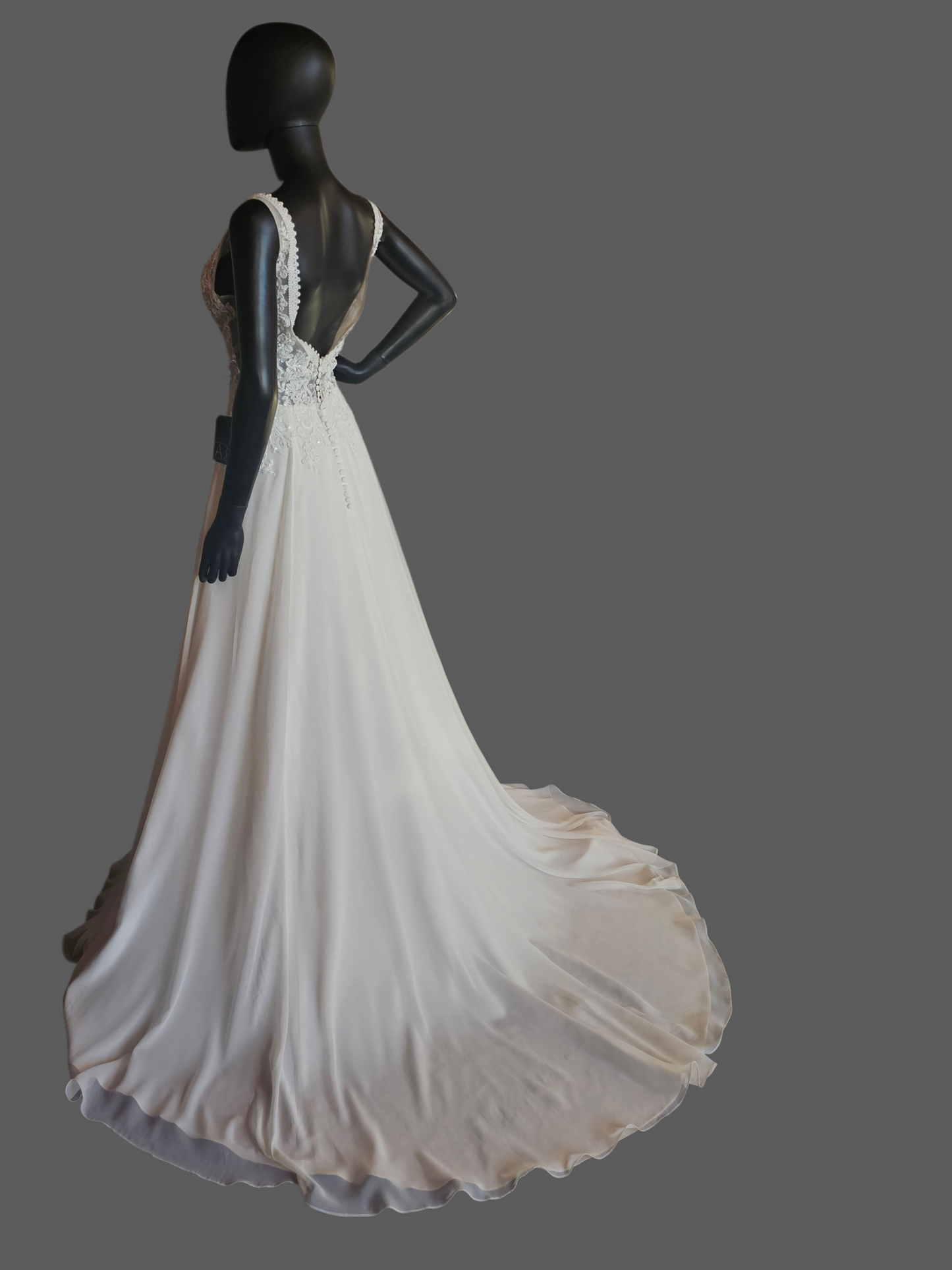 Ivory V-Neck Beaded Plunge Chiffon Skirt A-Line Wedding Gown - Beloved Private Label