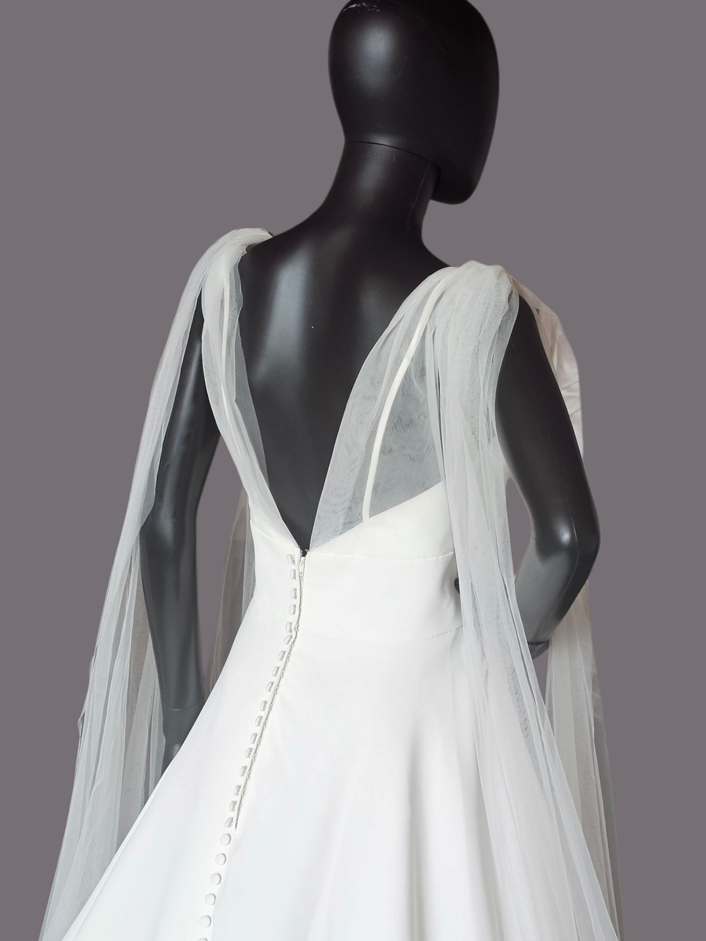 Plunge V-Neck Tulle Arm Detail Wedding Gown - Amy & Eve