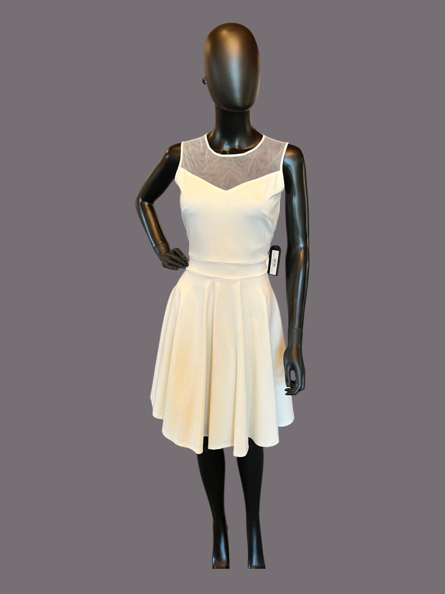 Ivory Knit Pleated Full Skirt Cocktail Dress