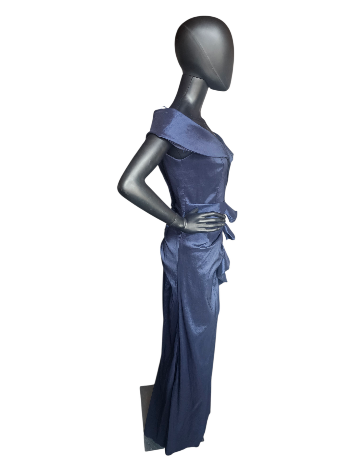 Navy Taffeta Off Shoulder Formal Dress Petite - Xscape
