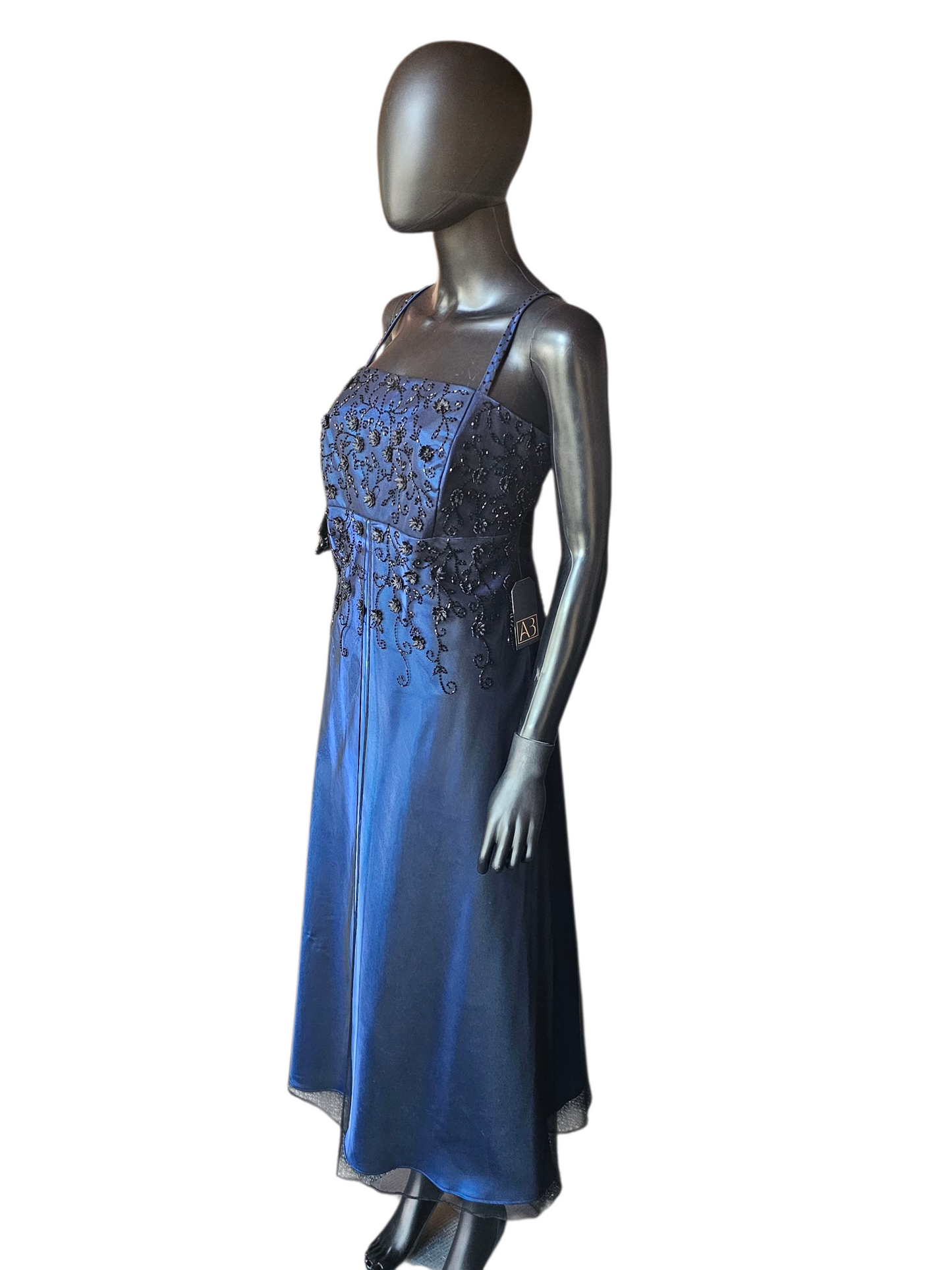 Electric Blue/Black Flower Overlay Formal Dress