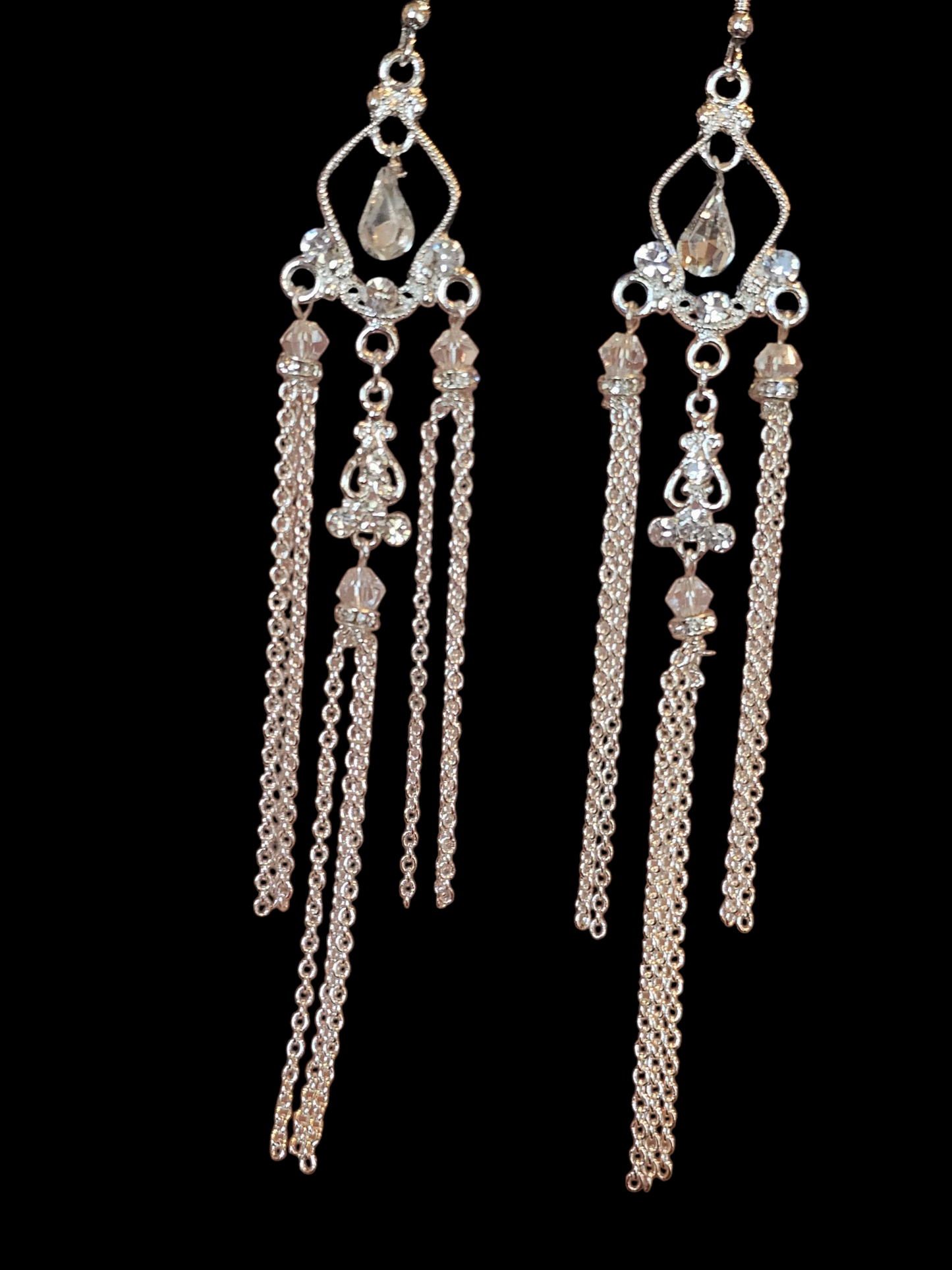 Silver Chain/Crystal Long Dangle Earring - Marionat