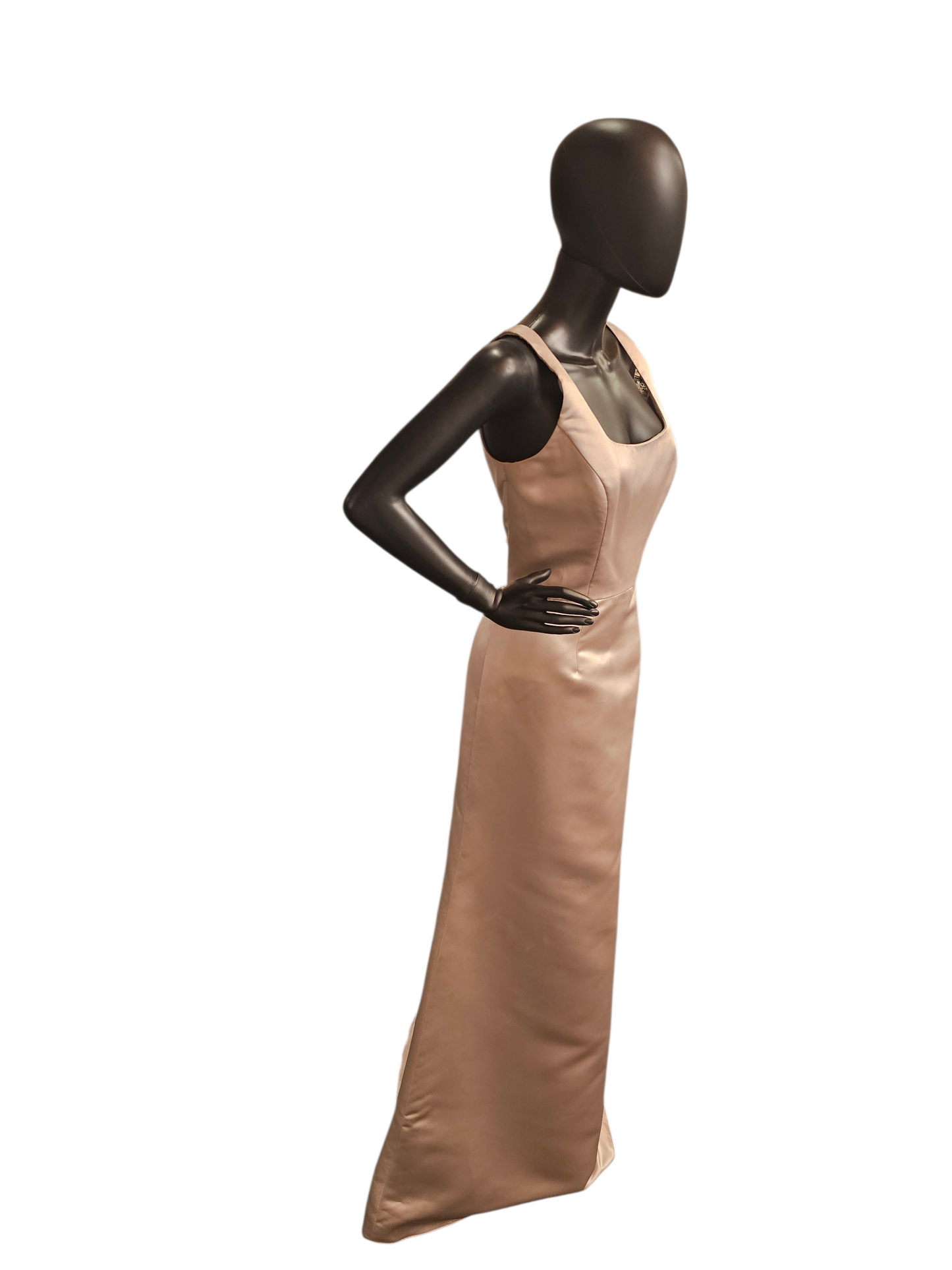 Hayley Paige Satin Fitted Scoop Candlelight Maxi Formal Dress