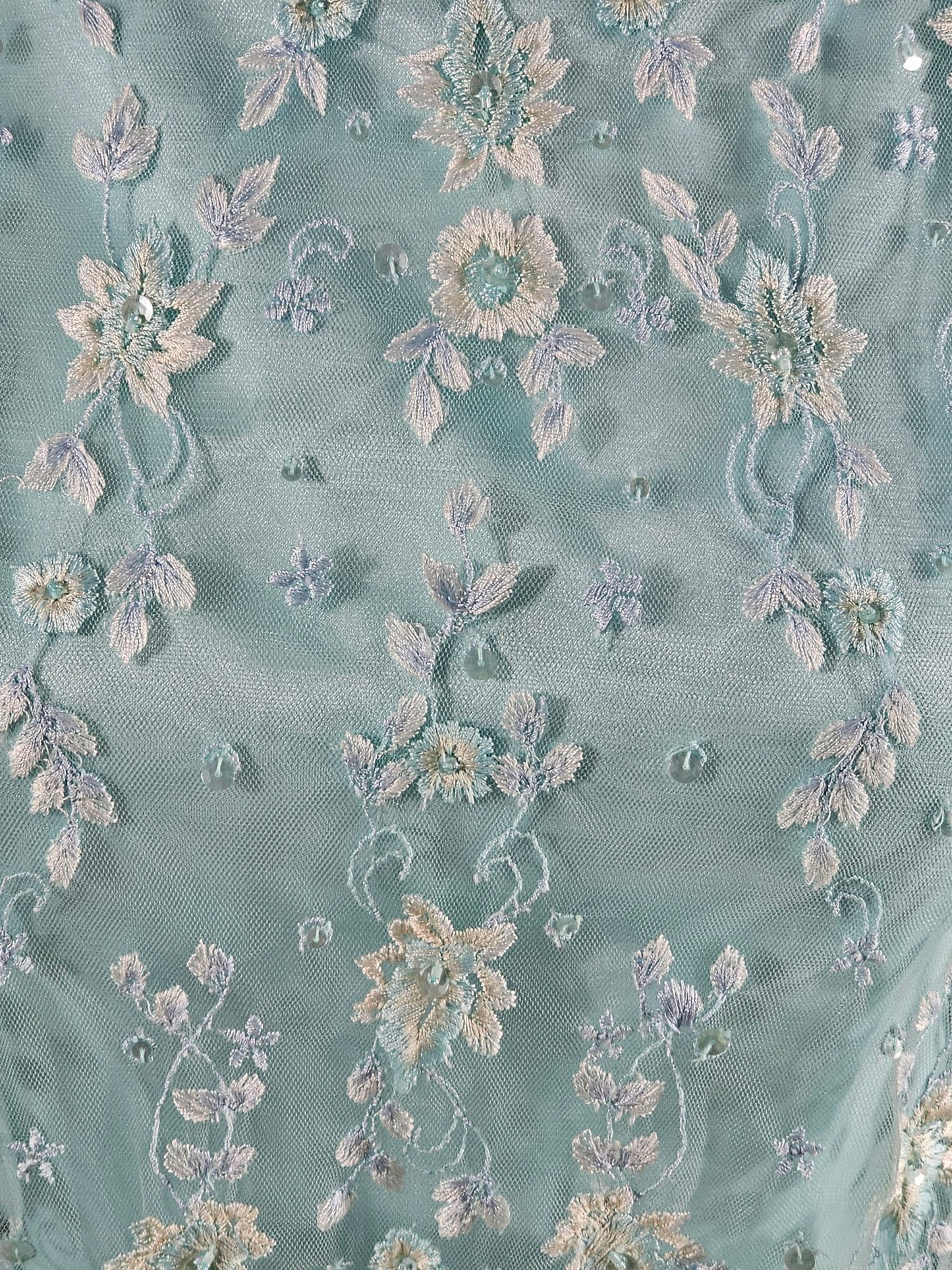 Mint Lace Bodice Full Length Formal A-Line Dress - Mori Lee