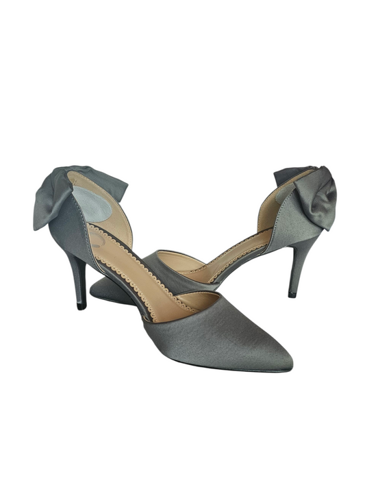 Grey Bow Satin High Heel Shoes
