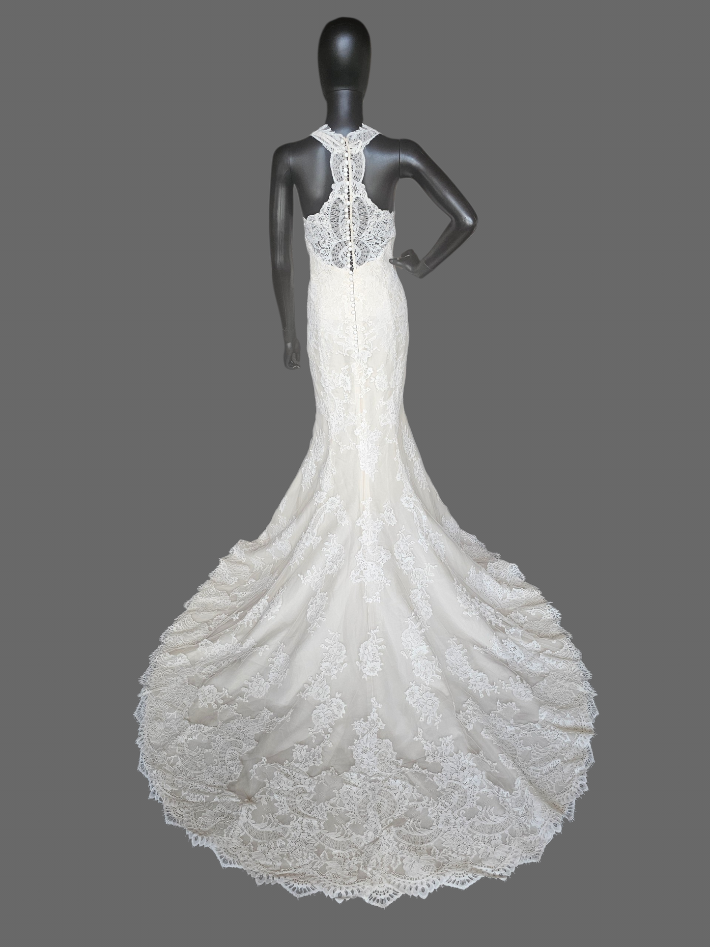 Nude/Ivory Full Lace Racerback V-Neck Fit/Flare Wedding Gown - St. Patrick