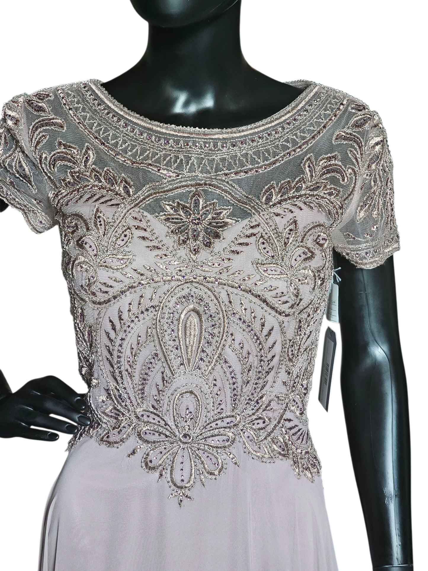 Lilac Chiffon Cap Sleeve Embroidered Formal Gown - MGNY