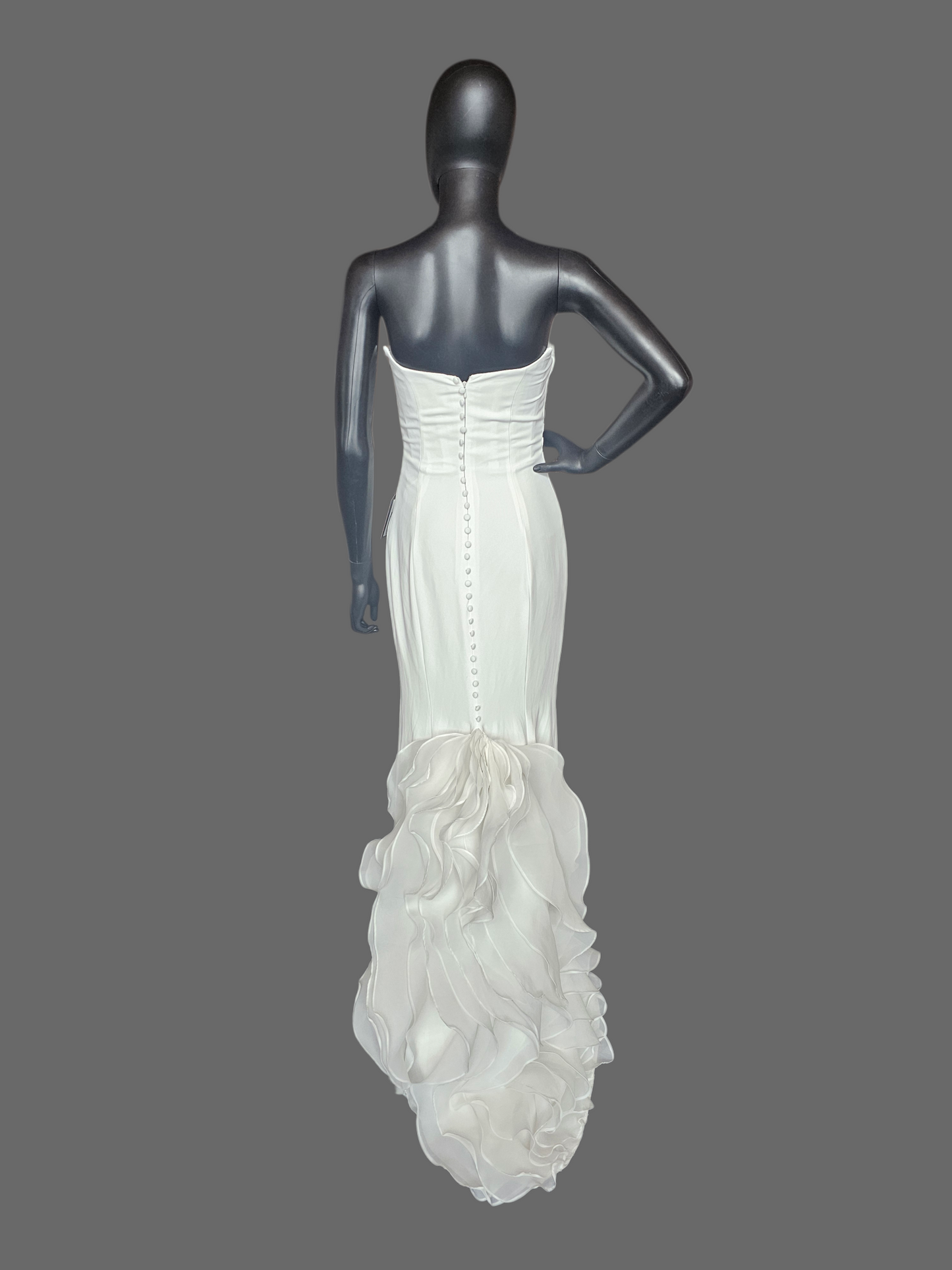 Ivory Crepe Fit and Flare Cat Eye Neckline Wedding Gown (Petite) - Selby Rae RENEWAL