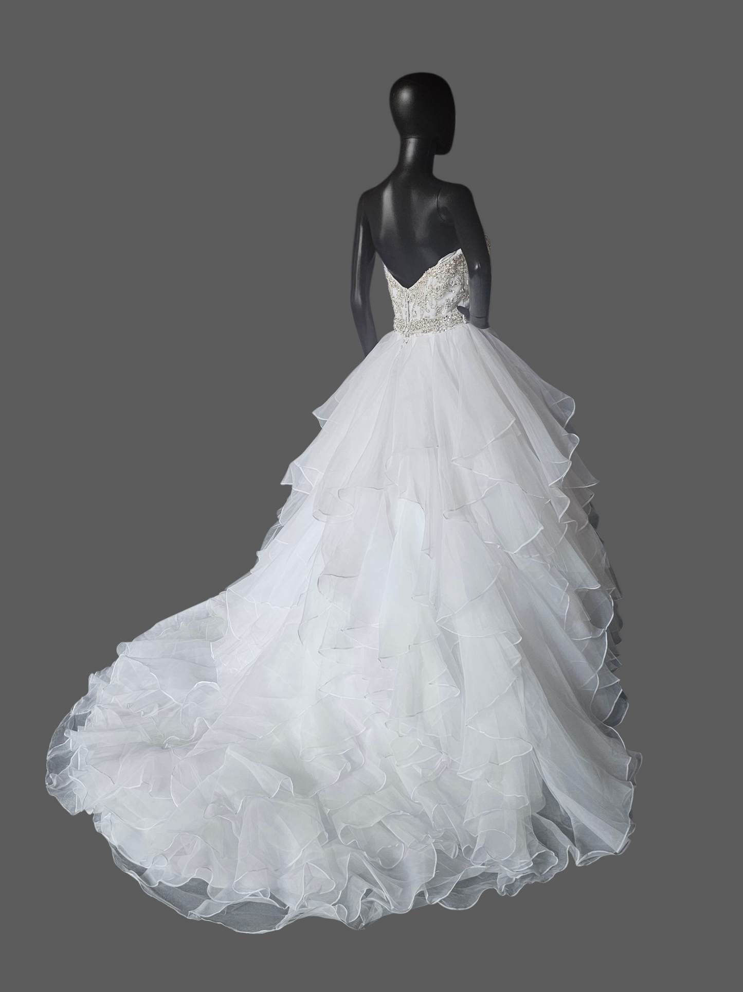White Strapless Tiered Organza Ballgown Wedding Dress NWOT - Mori Lee