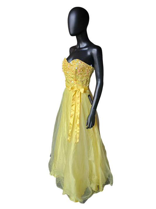 Neon Yellow/Peach Sequin Prom Dress - Masquerade