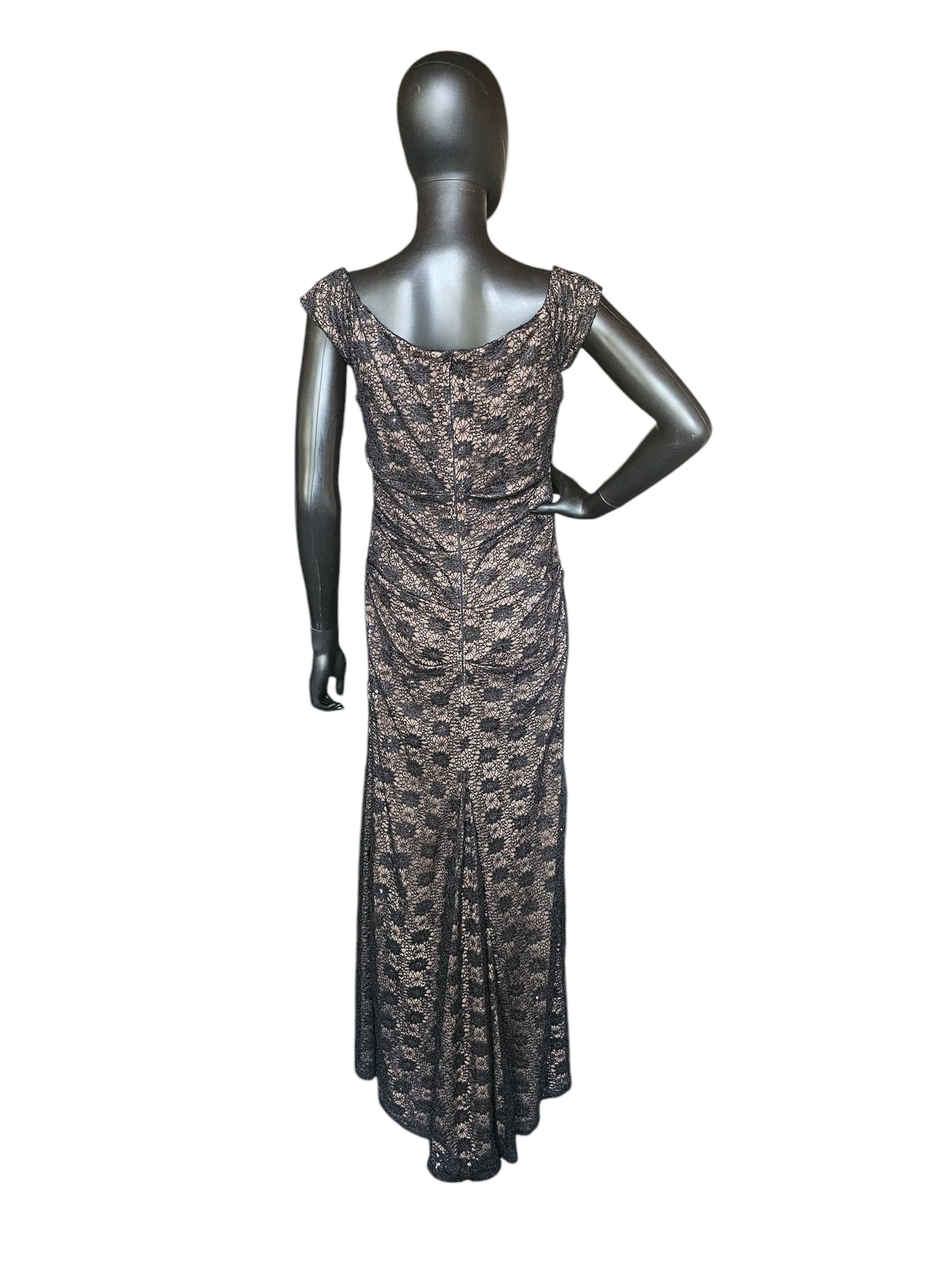 Black Lace Cap Sleeve Fitted Formal Gown NWT - Alex Evenings