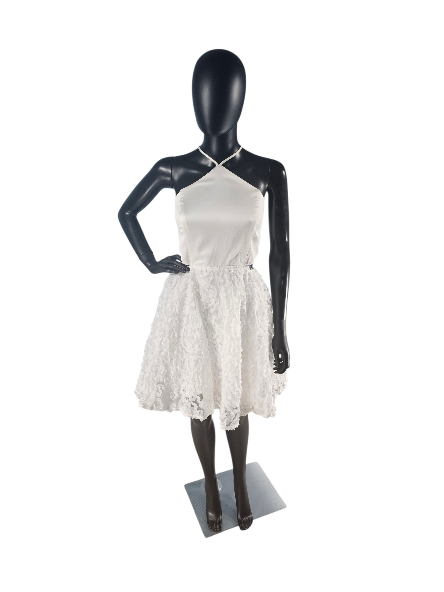 Short White Satin Halter Organza Flower Party Dress - NWT - Fashion Nova