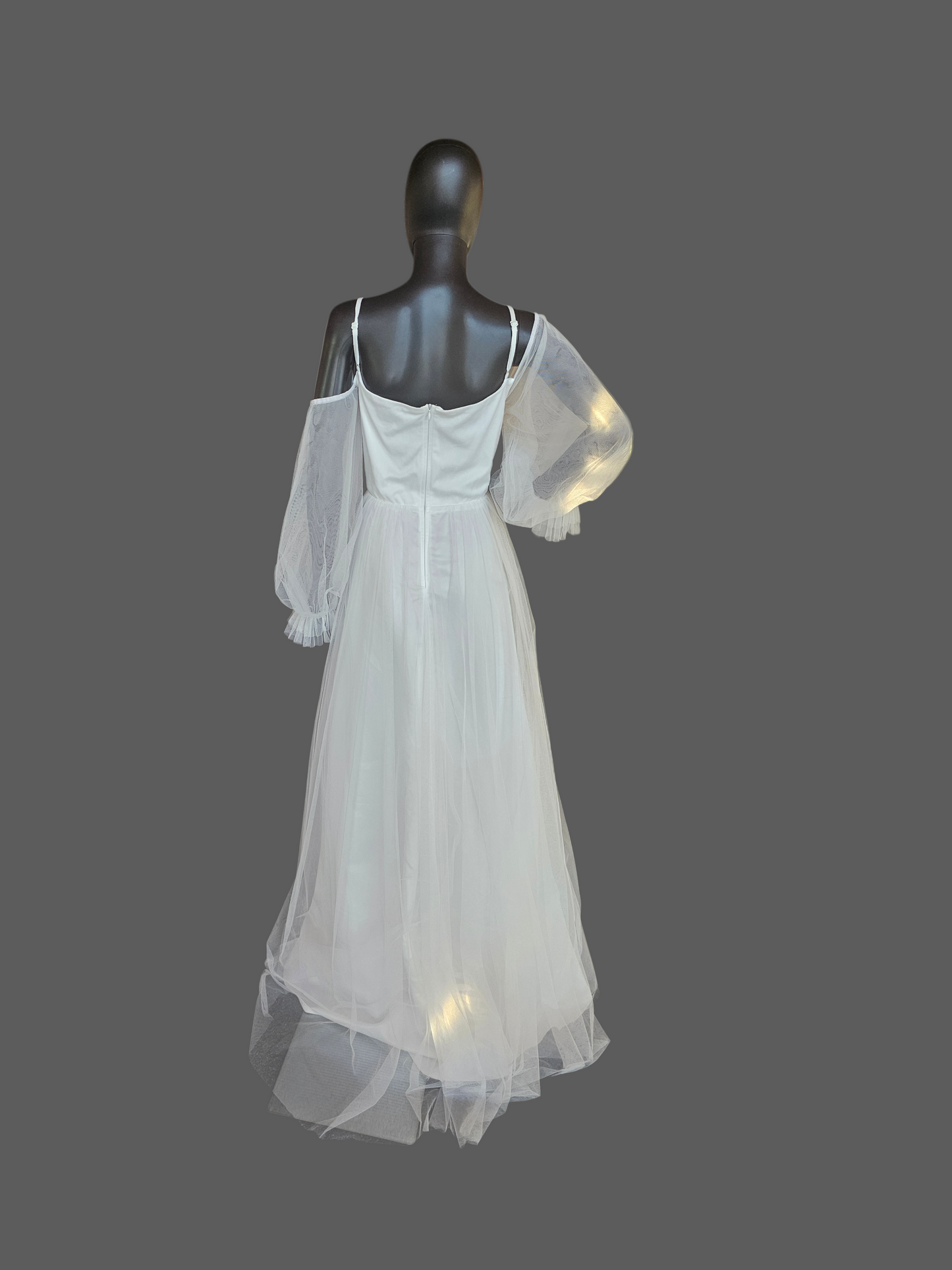 White Off Shoulder Sleeve Plunge Boho Wedding Gown  - Ever Pretty