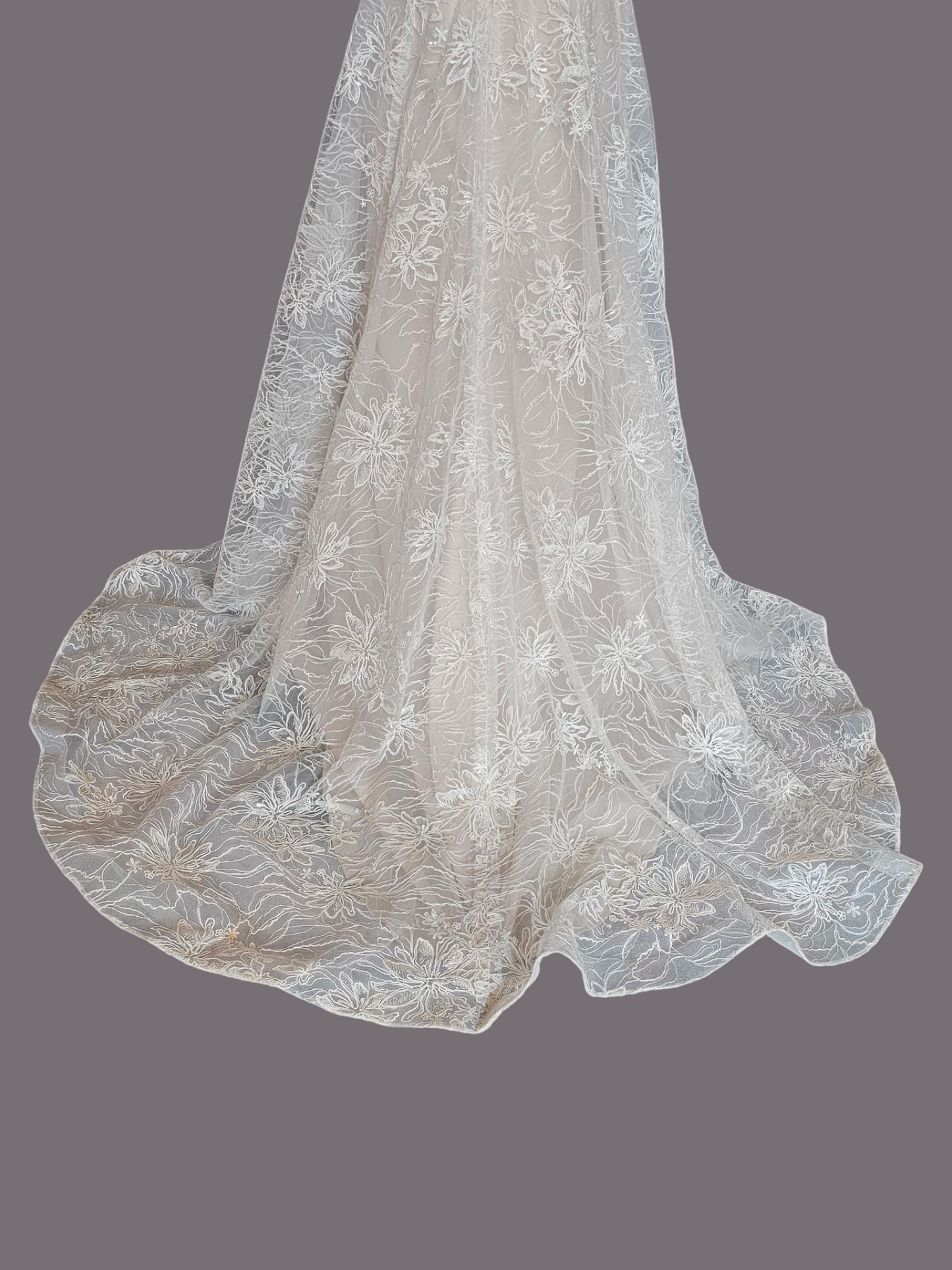 Natural Waist Off Shoulder Vintage Rose Embroidered Wedding Gown