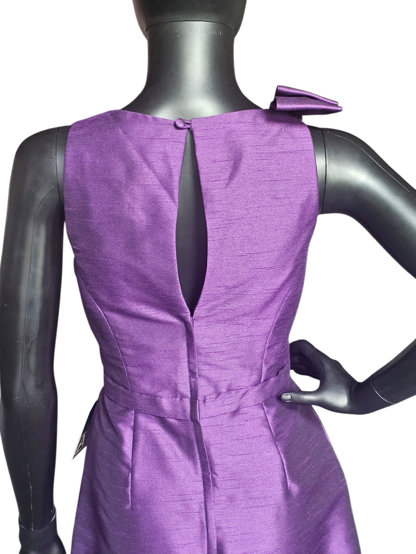 Purple Shangtung High Neck Belted Cocktail/Party Dress - Alexia