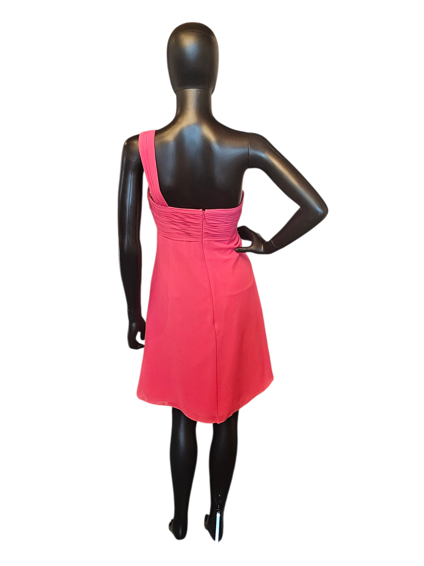 Watermelon Chiffon One Shoulder Party/Cocktail Dress - Bill Levkoff