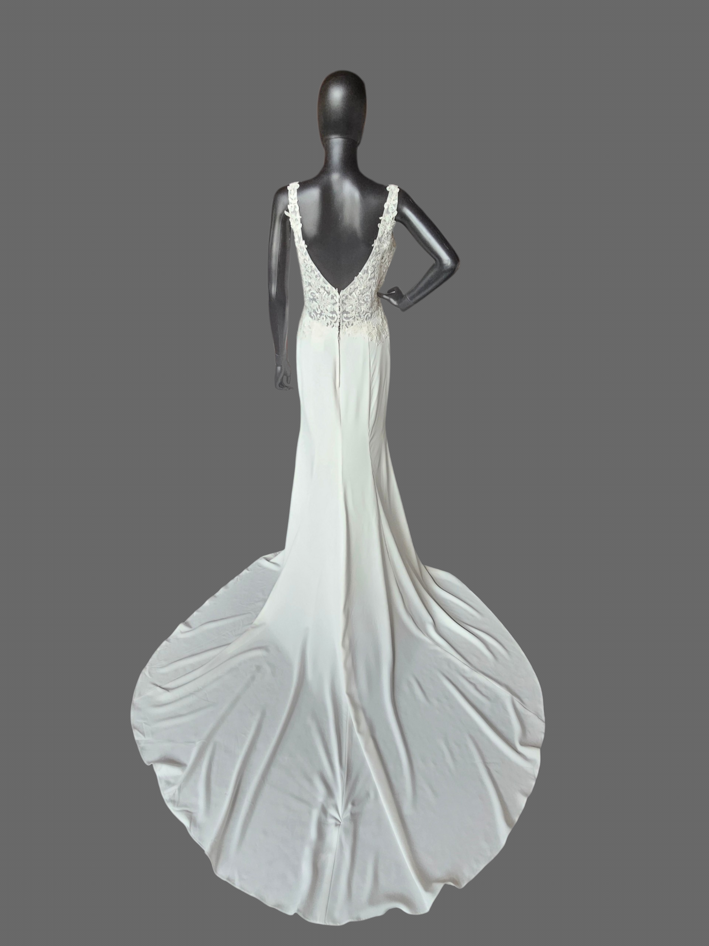 V-Neck Lace Bodice Fit/Flare Wedding Gown - Davinci