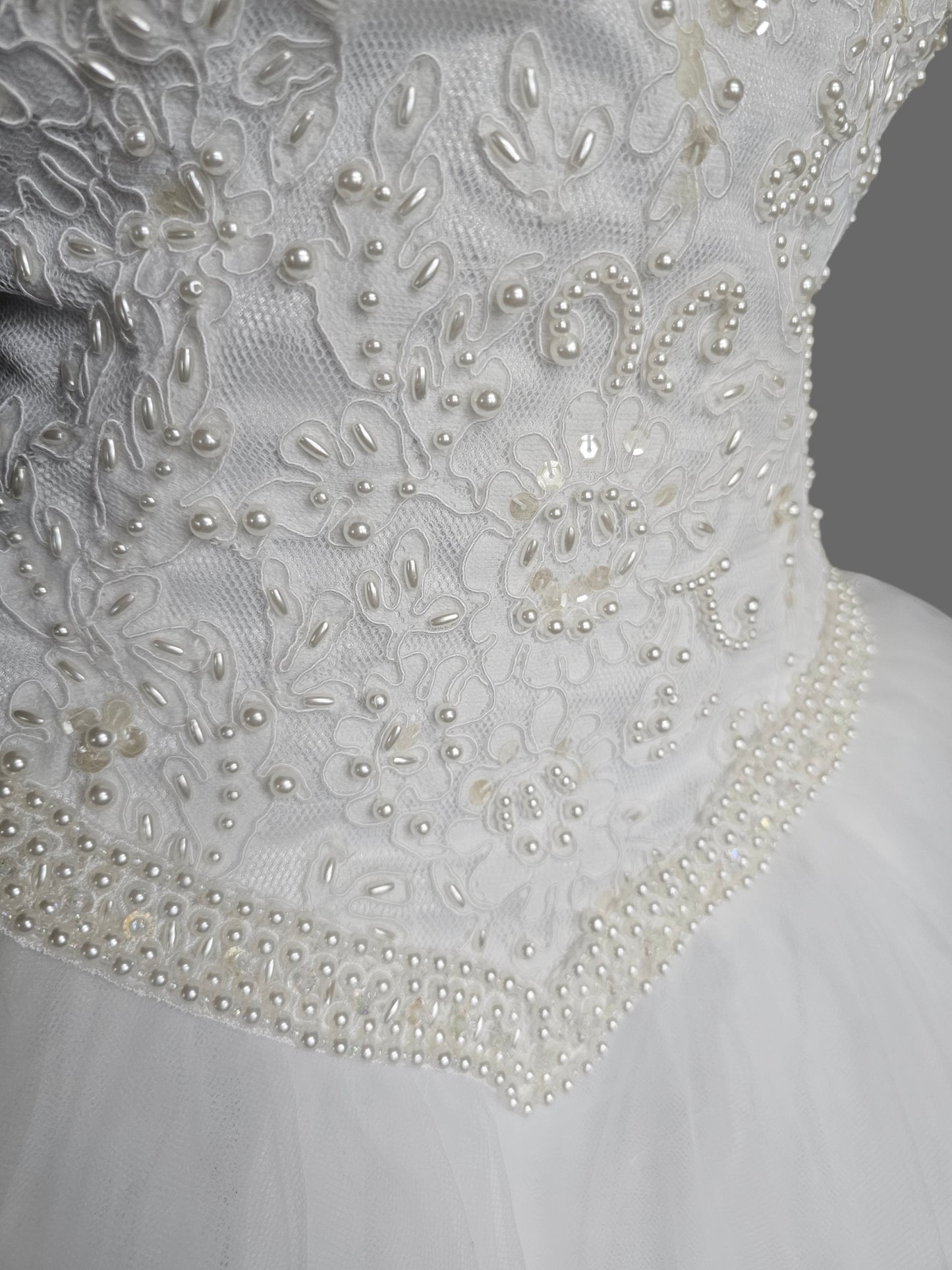 Vintage 90's Pearl Racer Halter Tulle Ballgown Wedding Dress  - Mori Lee