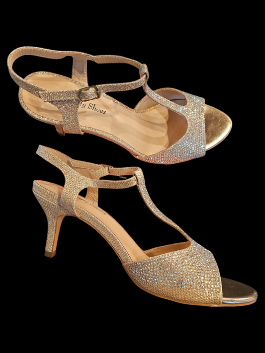 Nude/Iridescent Sparkle Peep-Toe T-Strap Sandal - NEW