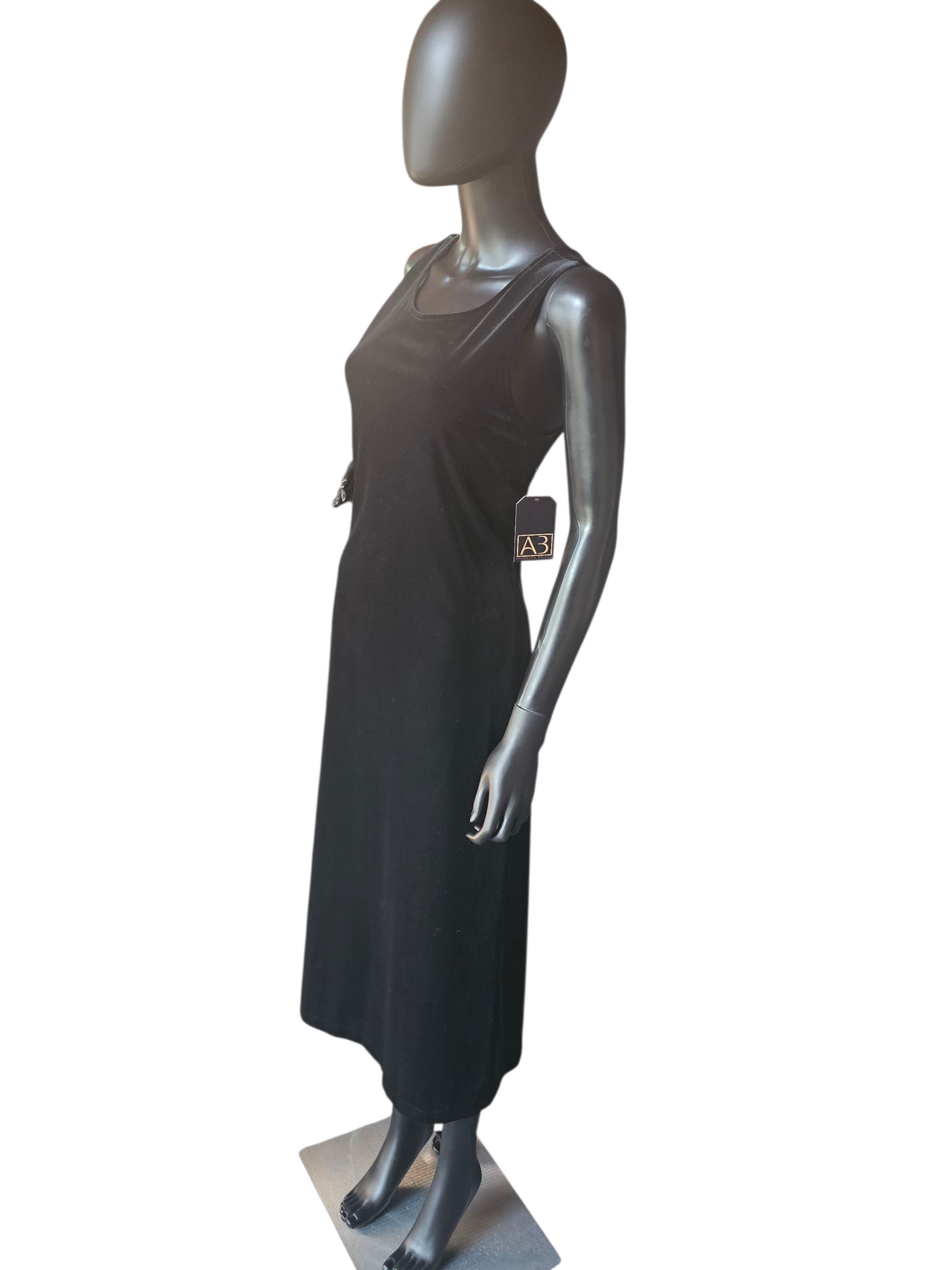 Black Velvet Sheath Sleeveless Mid Dress