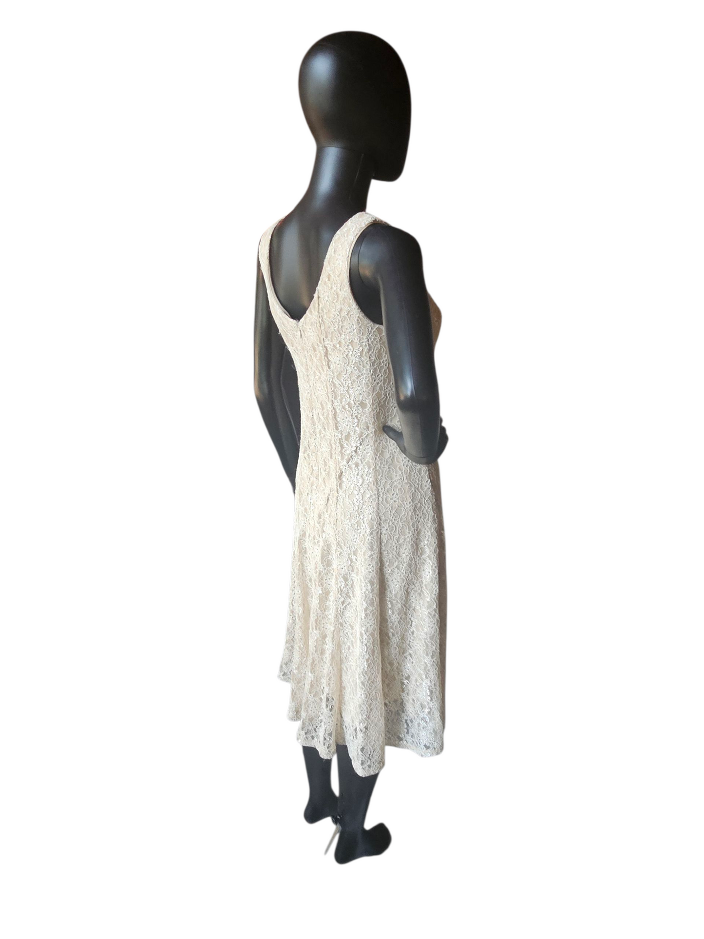 Champagne/Silver V-Neck Lace Mid-Length Cocktail Dress - J. Taylor