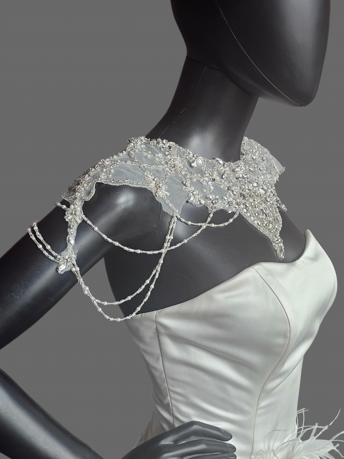 Beaded Applique Draped Shoulder Necklace/Capelet