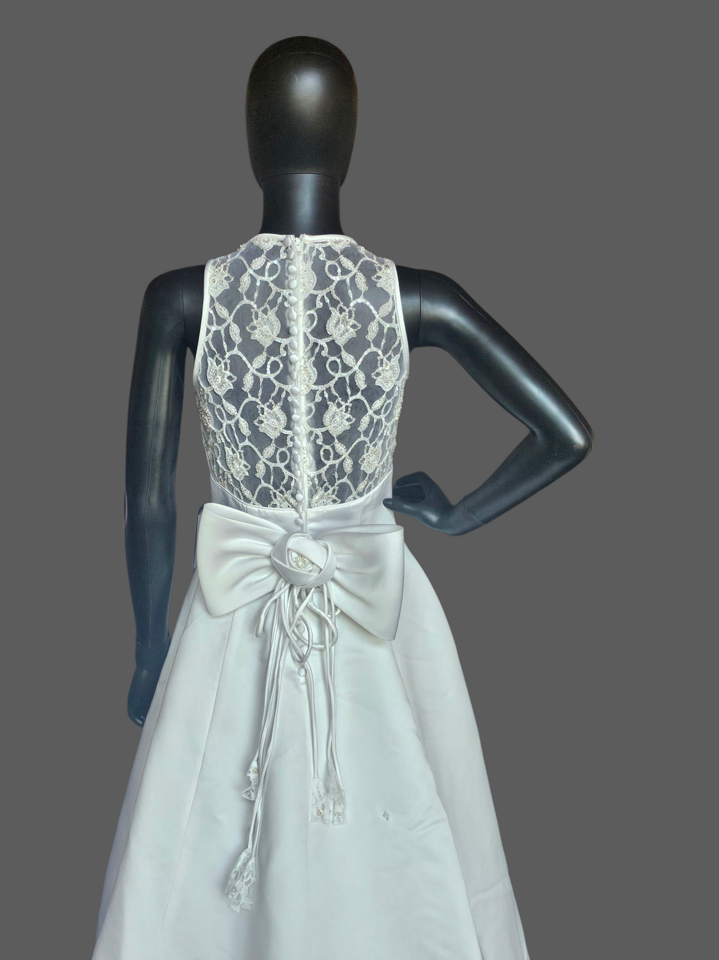 Vintage Halter Illusion Tulip Beaded Hem White Satin Wedding Dress - Venus