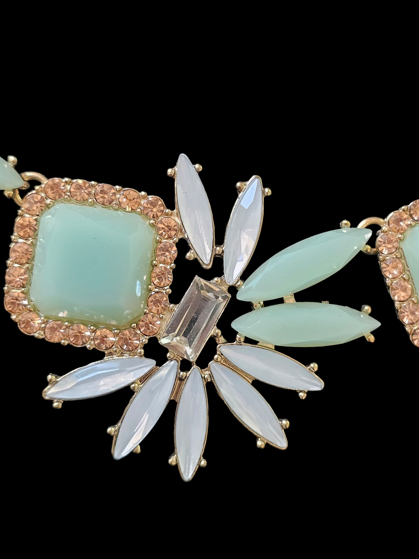 Gold/Mint/Peach Crystal Necklace/Earring Set