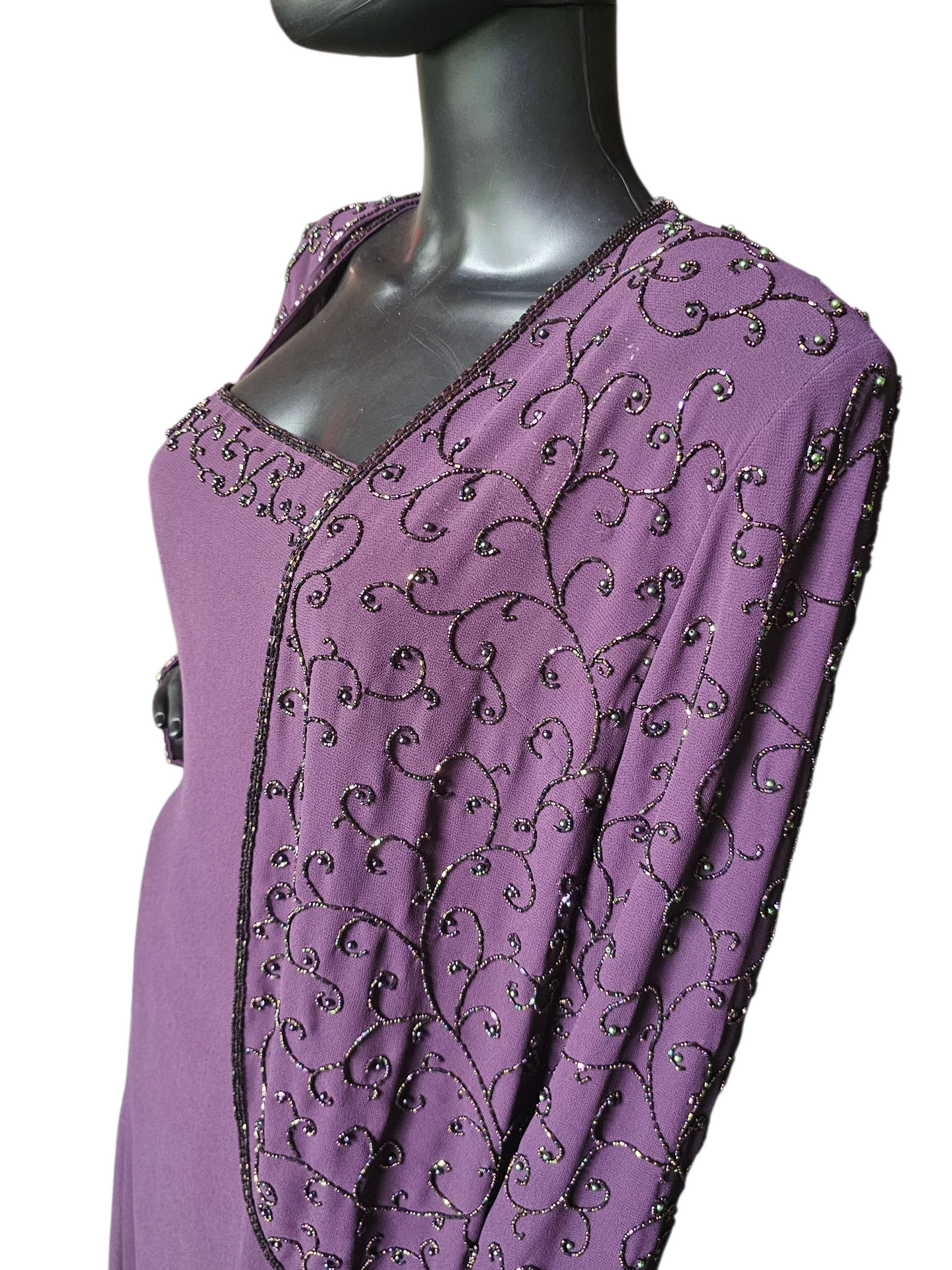 Aubergine Chiffon Beaded Maxi Formal Dress W/Jacket - Cameron Blake