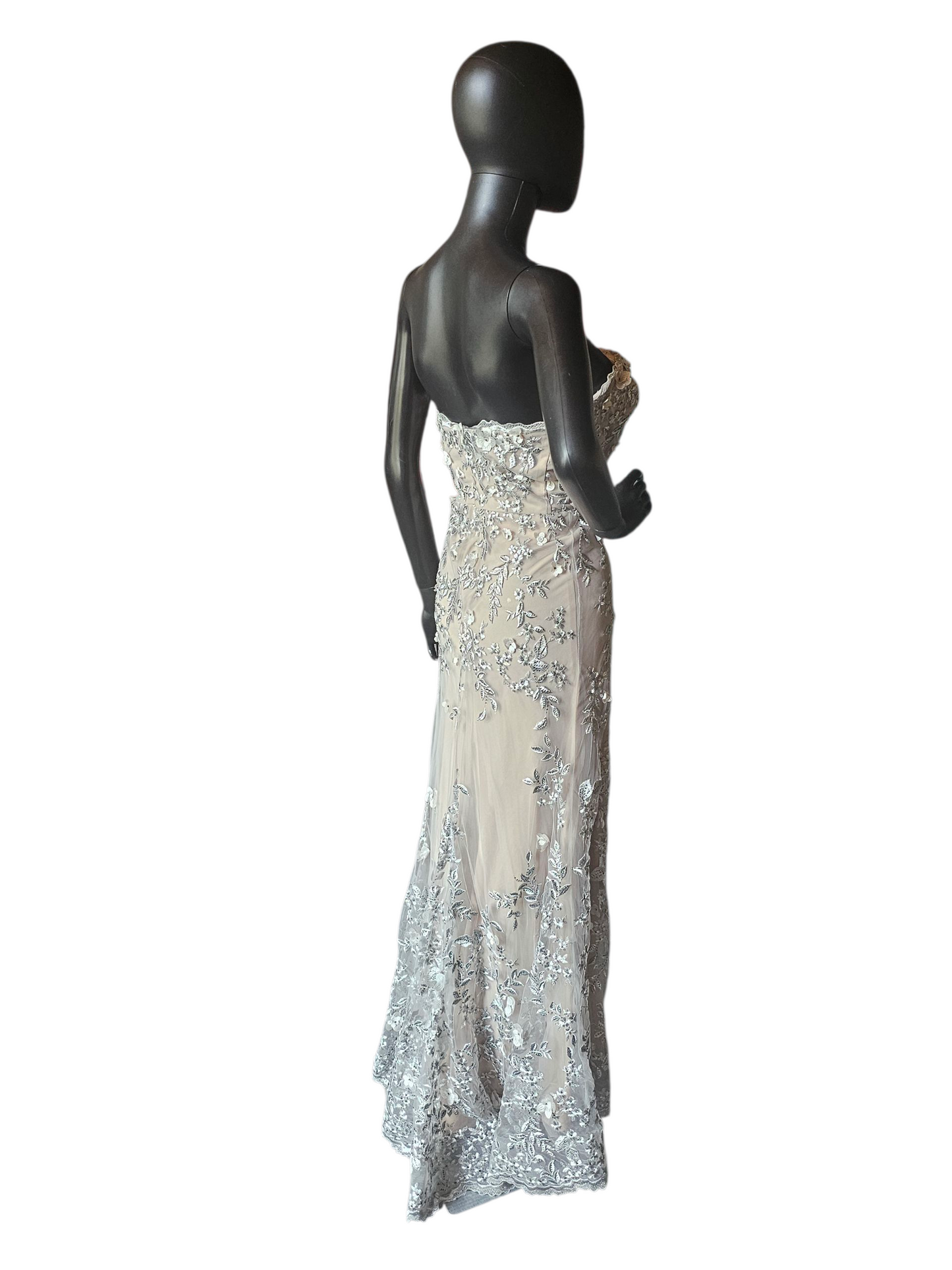 Silver/Nude 3D Floral Detail Fit/Flare Dress - Montage