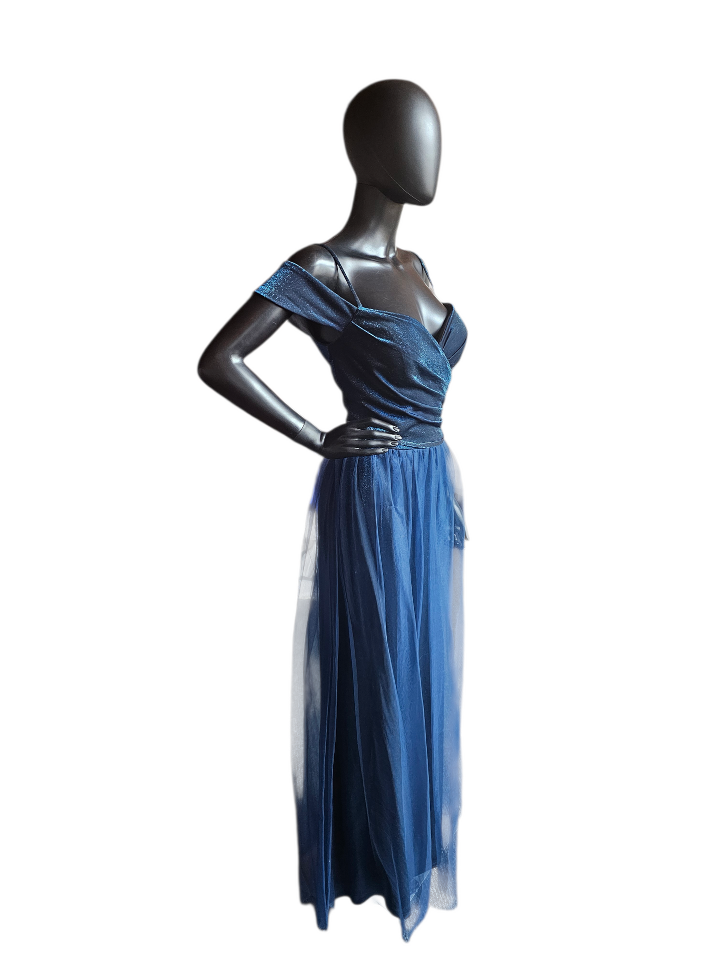 Blue Glitter Off Shoulder A-Line Formal Dress - Da Vinci