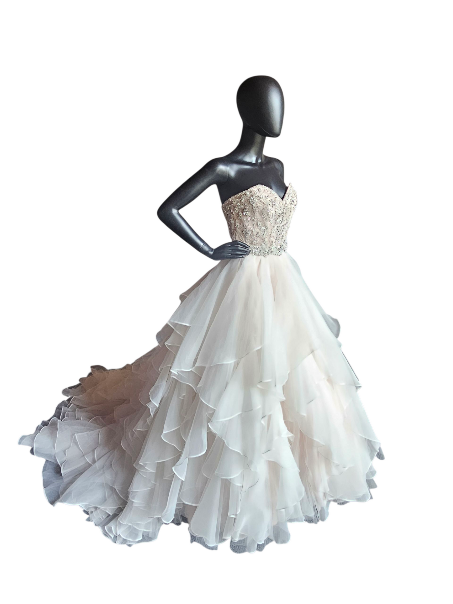 Sweetheart Strapless Blush Tiered Ball Gown Wedding Dress - Mori Lee