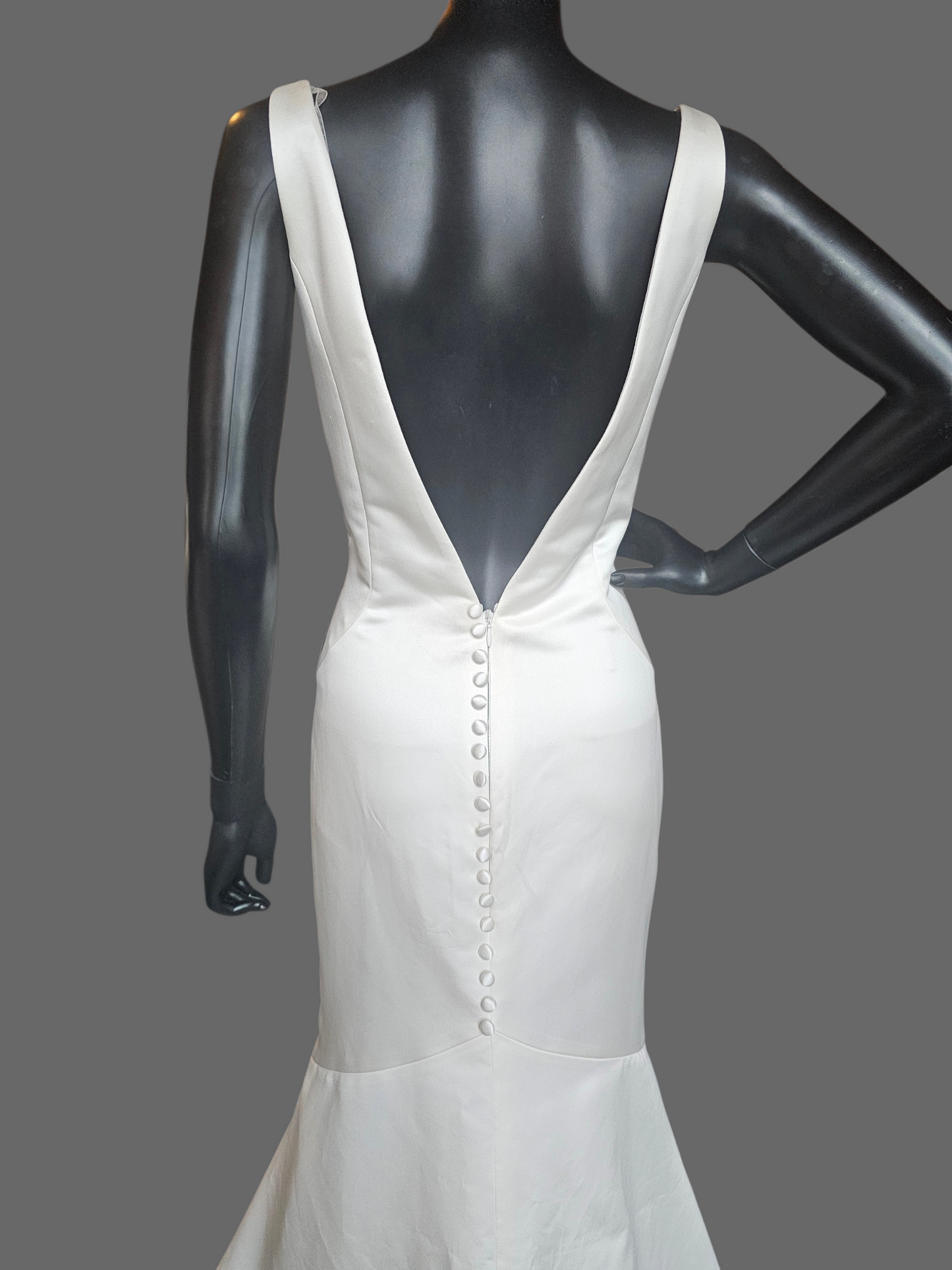 Ivory Silky Satin Plunge Fit/Flare Wedding Gown - Mori Lee