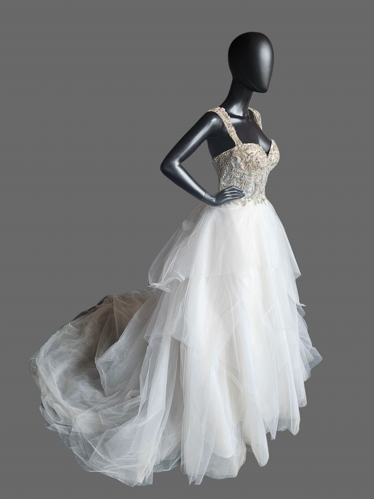 Silver Crystal/Glitter Tulle Ballgown Wedding Gown - Lucia