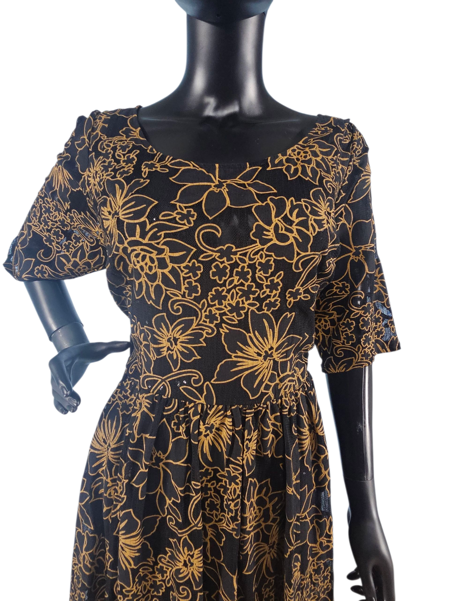 Black and Gold Floral Shimmer Cocktail Dress / Party Dress - Plenty Dresses by Tracy Reese