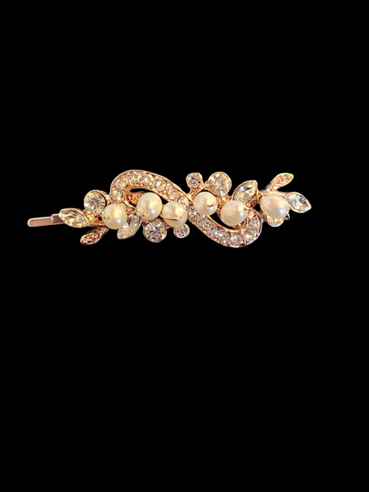 Rose Gold Rhinestone/Freshwater Pearl Hair Pin