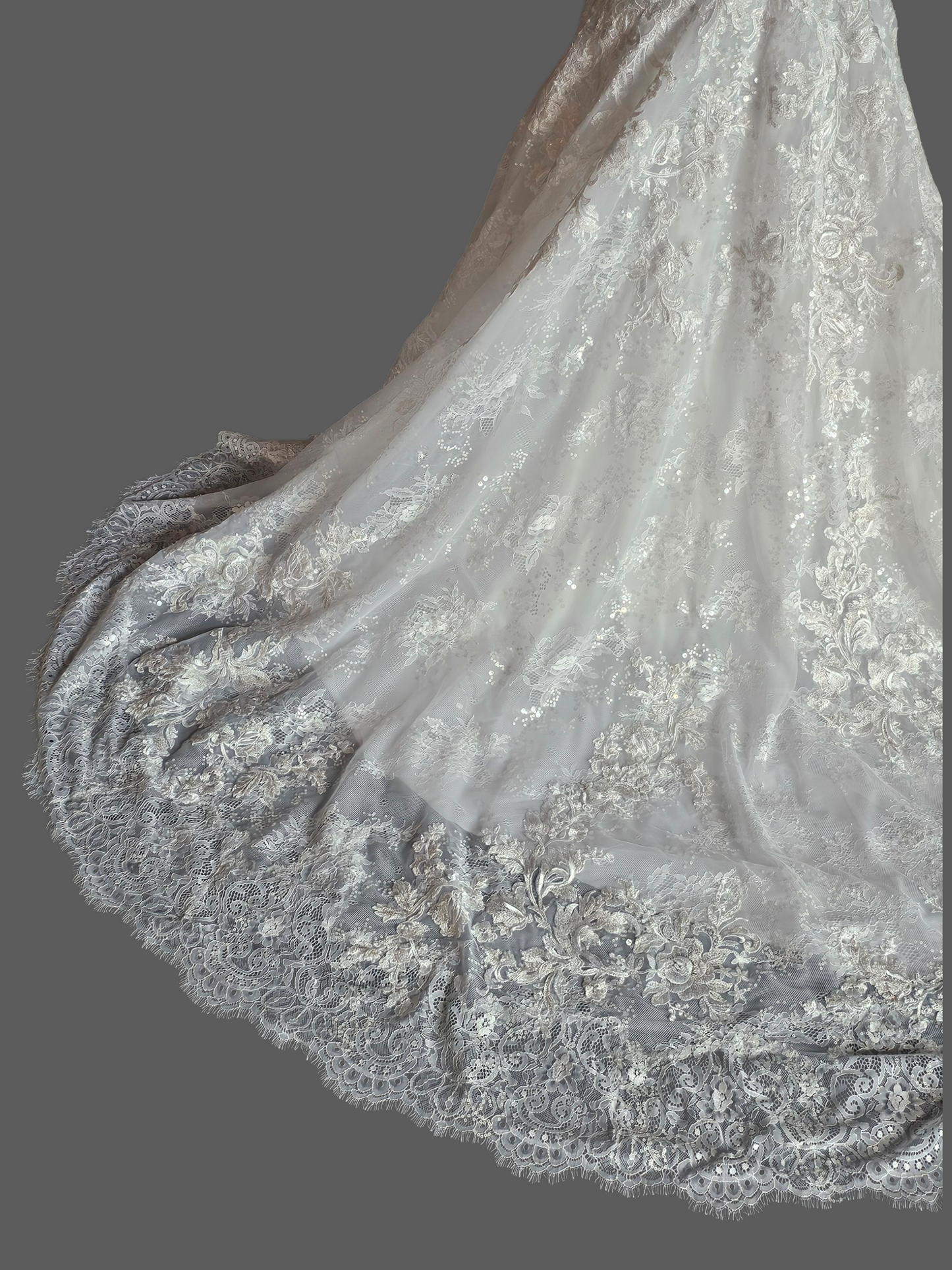 White Lace Metallic Embroidered Fit/Flare Wedding Gown - Mori Lee