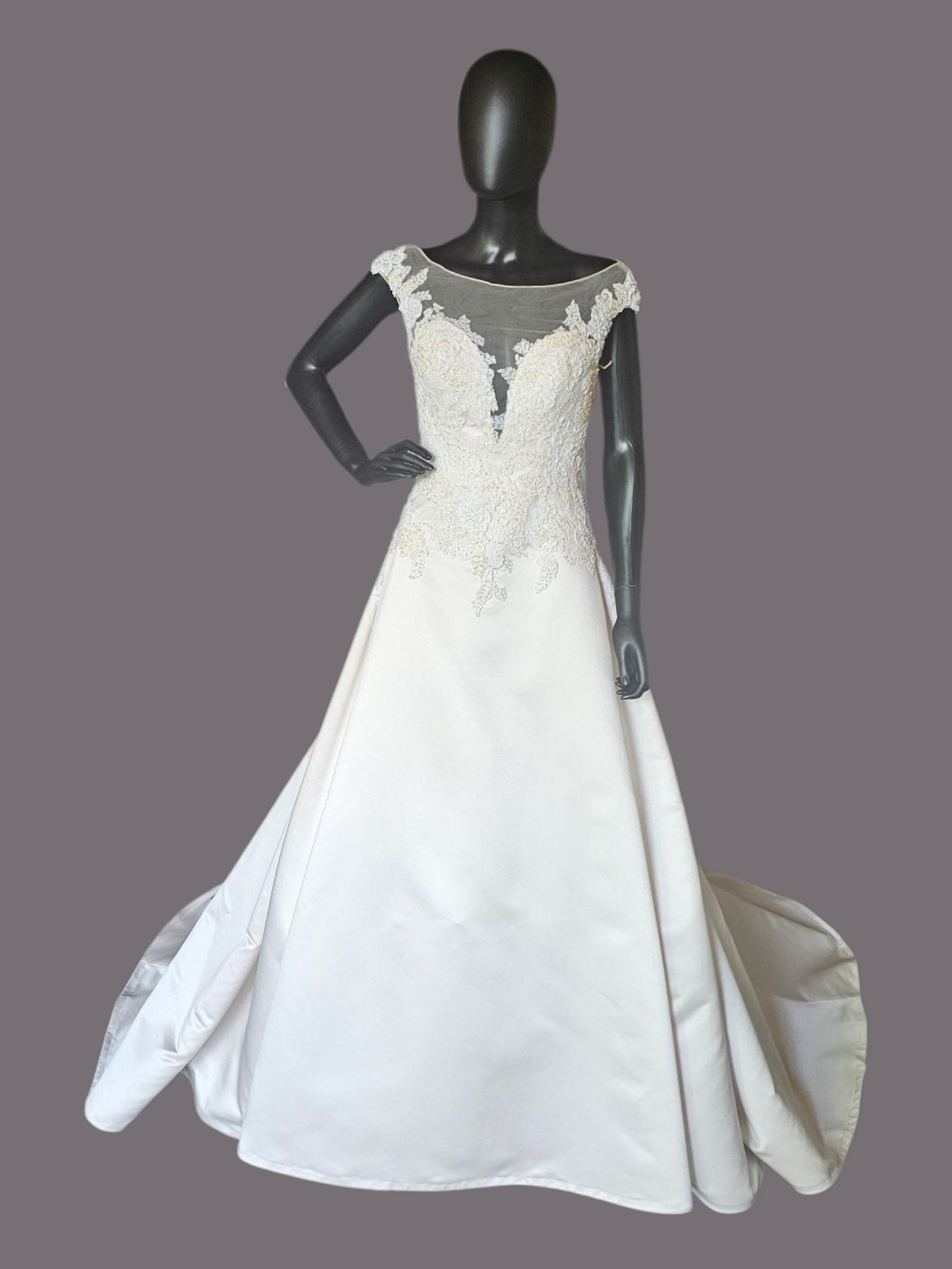 Champagne Satin Lace Illusion Plunge Bodice Open Back - Beloved