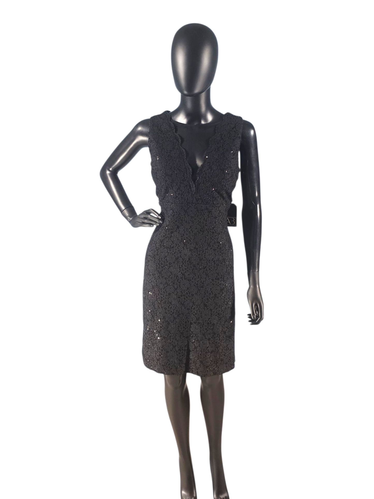 Black Sparkles Illusion V-Neck Cocktail Dress - Roz & Ali