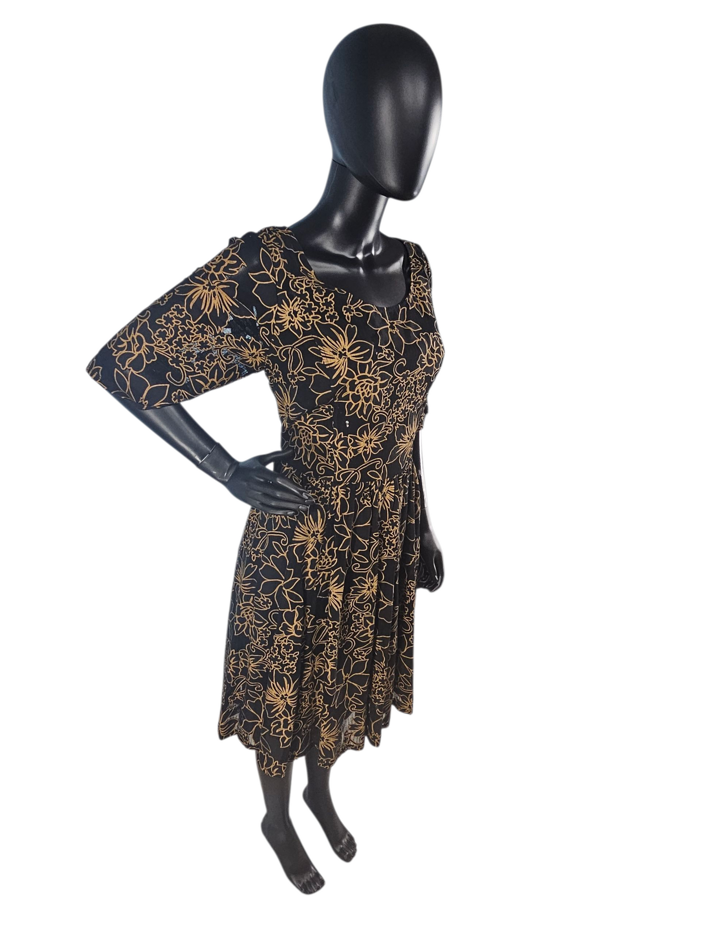 Black and Gold Floral Shimmer Cocktail Dress / Party Dress - Plenty Dresses by Tracy Reese